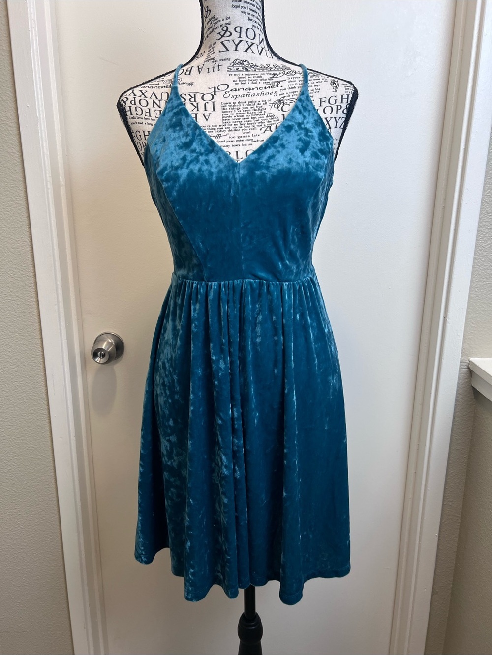 Teal Crushed Velvet Skater Dress Fairycore Small homecoming dress